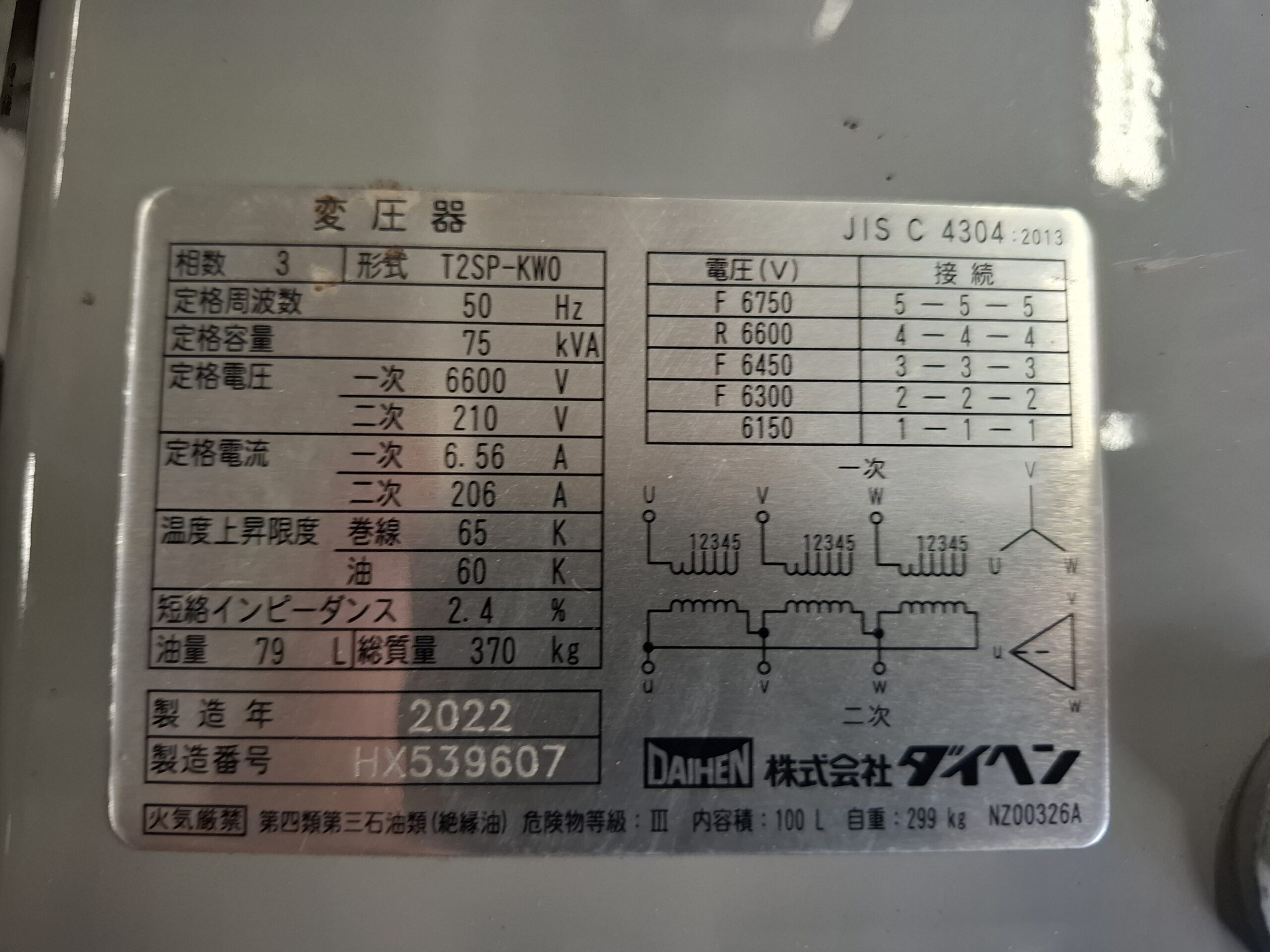 三相トランス75KVA 2022年 ダイヘン